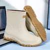Botas de lluvia de media pantorrilla para hombre transfronterizas, zapatos de goma, zapatos de cocina elegantes, zapatos slip-on de venta caliente, botas de lluvia cálidas con forro de vellón, venta al por mayor