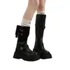 Botas longas pretas de uso duplo para mulheres, estilo retrô, com sola grossa, nova coleção outono 2026, botas de montaria até o joelho