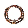 Olho de Tigre Amarelo Bronze do Tibete Círculo Duplo Pulseira de Contas para Casal Moda Feminina Versátil para o Dia a Dia Pulseira de Obsidiana Prateada Atacado