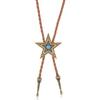 Cross Border New Green Pine Five Corner Retro bolo tie Leather Collar Rope American West Denim Stormy Tie Necklace