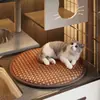 Esterilla Redonda de Ratán para Mascotas de Verano, Transpirable y Refrescante, Esterilla para Cama de Gato y Perro, Resistente a los Arañazos, Resistente al Desgaste, Esterilla Lavable para Dormir Mascotas