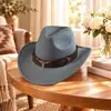 Sombrero de Copa Caliente de Amazon Estilo Étnico Etiqueta de Vaca Sombrero de Jazz Vaquero Occidental Sombrero de Montar Plegable Sombrero de Fieltro de Lana