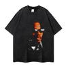 Camiseta de Manga Corta con Estampado de Retrato de Cantante Rapper Estilo Retro Europeo y Americano Desgastado Gráfico de Cabeza Grande Transfronteriza