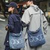 Nova Bolsa de Ombro Feminina com Estampa de Letras para a Primavera de 2026, Bolsa de Compras Grande de Jeans, Bolsa Transversal de Lona para Estudantes