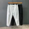 Jeans rasgado masculino da moda, corte solto, plus size, comprimento cropped, calça reta casual e versátil, branco