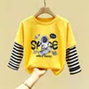 Camiseta Infantil de Manga Longa Meninos Algodão Puro 2026 Outono Novo Estilo Crianças Médias e Grandes Bebê Estampa de Desenho Animado Top Camisa Base