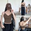 Camisola de Malla Sin Costuras de Seda Helada con Cuello en V para Mujer, Diseño de Espalda Cruzada, Copa Fija, Top Bustier, Top Sexy