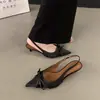 Sandalias de Tacón de Gato de Punta Fina con Lazo Francés para Mujer, de Corte Bajo, Punta Cerrada, con Correa Única, Espalda Descubierta, Tacón Bajo Fino