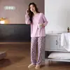 Novos Pijamas 2026 para Mulheres, Primavera e Outono, Algodão Puro, Manga Longa, Gola Redonda, Pulôver, Solto, Casual, Conjunto de Roupa de Casa 100% Algodão
