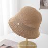 Sombrero de pescador de ala pequeña de punto fino calado simple de estilo japonés para verano para mujer, sombrero de sol casual transpirable y moderno que hace que la cara se vea pequeña