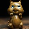 Elegante gato de madera maciza tallado en sándalo verde con mango de animal de dibujos animados para el hogar, el coche, lindo gatito, adornos de gato de madera