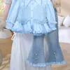Conjunto Casual para Meninas 2025 Outono Novo Estilo Moda Coreana Infantil Conjunto de Tops Falsos de Duas Peças e Jeans Tendência