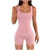 Mono ajustado de verano 2025 para mujer, con cremallera, color liso, cuello cuadrado, sin mangas, cintura ajustada, pantalones cortos de yoga