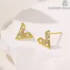 Estilo Moda Coreana Textura Microincrustado Zircônia Letra V Brincos Femininos Transfronteiriços Mais Vendidos Ins Tendência Luxo Leve Brincos de Alta Qualidade