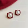 Pendientes de Perla Gota de Aceite Roja de Vino Francés para Mujer, Pendientes Geométricos Elegantes Retro, Pendientes Estilo Hong Kong, Pendientes de Alta Gama