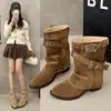 Tacón grueso, botas de estilo Western de suela blanda de nicho, diseño nuevo, botas de motocicleta retro, otoño/invierno, antideslizantes, estilo apilado, diseño 2026