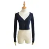 Cárdigan ligero de Tencel con cuello en V y manga larga, chaqueta versátil de verano ajustada y corta de dos botones para protección solar, adecuada para usar en capas.