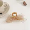 Grampo de Garra Elegante Estilo Francês com Renda de Rede, Laço, Grampo de Cabelo com Strass, Grampo Superior, Moda Coreana Super Fada Grampo Tubarão Acessório de Cabelo