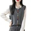Chaleco cardigan de punto de algodón puro con botones de colores para mujer, chaleco chaqueta exterior sin mangas holgado para primavera/otoño 2025 para mujer, envío directo