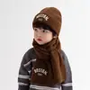 Conjunto de Dos Piezas de Gorro y Bufanda Tejidos para Niños Coreano Otoño e Invierno Gorro de Lana Personalizado para Bebé Bufanda Cálida Bordada con Letras