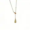 Collar Sencillo Ol para Mujer Doble Gota de Agua, Cadena para Clavícula Brillante de Acero Inoxidable de Verano, Acero de Titanio Chapado en Oro de 18K