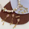 Chapado en Cobre Oro Real 24K Incrustado Zirconio Perla Calado Cadena de Borla Colgante Collar Colgante DIY Accesorios de Cuentas Hechos a Mano
