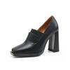 Sapatos de salto alto de salto grosso para mulheres outono de 2024 novos mocassins estilo britânico temperamento sapatos de bico quadrado