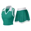 Conjunto de Tenis Sujetador Deportivo para Mujer Chaleco sin Mangas Fitness Anti-exposición Falda de Doble Capa Falda Plisada de Golf