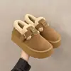 Sapatos Birkenstock de sola grossa para mulheres, com forro de fleece, espessados, para uso externo, estilo 2026, elegantes, modernos, novidades de inverno, antiderrapantes, quentes, sapatos de algodão peludos