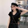 Verano Dulce Miel Verano Nuevo Suéter Tejido Camiseta Manga Corta para Mujer Diseño Slim Corto Dulce para Mujer Nicho