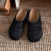 Zapatillas de casa de estilo francés de nicho, tejidas a mano, caladas, transpirables, de punta cerrada, para mujer, atuendo de verano, zapatos tipo muller de suela gruesa estilo romano