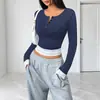 Exportación Europea y Americana 2025 Nueva Ropa de Trabajo Transfronteriza Casual Lazy Cuello Redondo Ajustado Combinación de Colores Falso Dos Piezas Tops de Manga Larga para Mujer