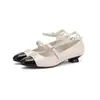 Novos sapatos femininos de corte baixo para primavera e outono, sapatos Mary Jane franceses retrô de salto baixo com uma única tira