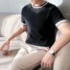 Verão Novo Tricô de Manga Curta Masculino Estilo Leve Maduro Color Block Listrado Seda Gelada Respirável Slim Business Estilo Coreano Top