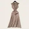 Vestido de Punto Delgado con Botones Metálicos, Cuello Redondo, Sin Mangas, Estilo Chanel, Transfronterizo, para Mujer, Nuevo Estilo 26, Ceñidor de Cintura, Largo