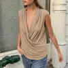 Colete de Tricô Dupla Face com Pregas Drapeadas sem Mangas para Mulheres, Novo Top Casual Estilo Retrô Francês com Gola Swing para Verão-Outono 2026