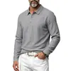 Camisa polo casual simple de lino para hombre, de manga larga, versátil, con cuello desplegable, holgada, para primavera/otoño, transpirable, de estilo europeo y americano, para vacaciones