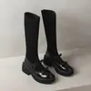 Botas de plataforma de moda con lazo y tacón grueso, botas ajustadas elásticas, nuevas botas altas elegantes y versátiles para otoño/invierno 2026