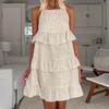 Vestido de Niña con Diseño de Algodón y Lino Estilo Europeo y Americano, con Volantes, 2026 Primavera/Verano, Nuevo, Estilo Tirantes, Color Sólido, Vestido Corto de Nicho
