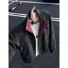 Chaqueta retro americana de piel sintética para hombre, diseño de bloques de color otoñal, cuello alto, estilo biker, abrigo corto de corte limpio