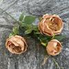 Ramo de rosas Austin de 3 cabezas de tela cepillada, decoración del hogar, flores falsas, exhibición de mesa, flores artificiales al por mayor