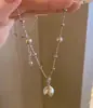 Colar de Franjas com Flor e Pérola de Luxo Leve Estilo Francês para Mulheres, Corrente de Clavícula da Moda e Luxuosa, Corrente de Pescoço Colar de Pérolas para Mulheres