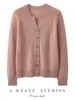 Cardigã 100% caxemira pura para mulheres, outono/inverno, estilo relaxed, gola redonda, gola V, cor sólida, peça de tricô para usar por cima, suéter vermelho vintage