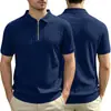Camisa Polo Masculina Amazon Jacquard de Listras Verticais com Meio Zíper Tricô Respirável Elástica Casual Manga Curta Americana