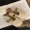 Lindas Pantuflas Peludas para Mujer Primavera Otoño 2026 Nuevo Estilo Mocasines Bajos Peludos Mary Janes Cálidos de Correa Única