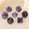 Jogo de mesa de corrida Z06 DND, jogo de dados de pedra da cidade subterrânea, poliedro D20, ametista natural, sete grãos, cor de naipe