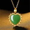 Colgante de calcedonia con incrustaciones en forma de corazón, collar de jaspe hetiano de imitación, corazón de melocotón, colgante de jaspe de encaje chapado en oro para esposa