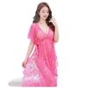 Lencería sexy sexy pijamas talla grande encaje transparente hueco vestido de noche largo traje holgado de verano tentación W1011