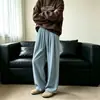 Novas Calças Casuais Masculinas para Comércio Exterior Estilo Hong Kong Linho Cor Sólida Respirável Cordão Perna Reta Calças Estilo Chinês Perna Larga Longas Masculino