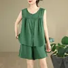 Conjunto de Verano para Mujer, Ropa de Moda Tallas Grandes para Damas de Tallas Grandes, Top Holgado sin Mangas y Conjunto de Dos Piezas de Shorts Casual